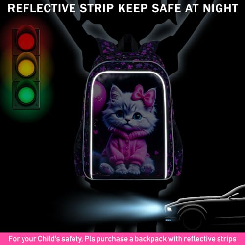 Image of CCJPX 3Pcs Cat Backpack for Girls, 16 inch Kids Bookbag with Lunch Box, Water Resistant Elementary School Bag for Kindergarten Preschool Toddler (Black)