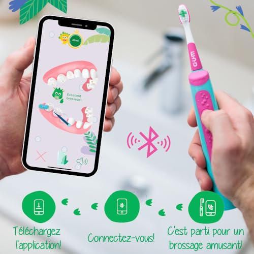 Brosse à dents électrique GUM Playbrush KIDS Rose pour le brossage ludique du soir - 5