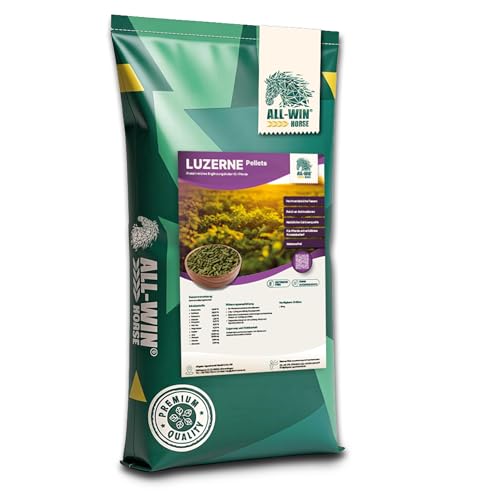 ALL-WIN Horse Luzerne Pellets 20 kg | eiweißreiches Ergänzungsfutter für Pferde | für Muskelaufbau & Kondition | getreidefrei & melassefrei | natürliche Calciumquelle | ohne Zuckerzusatz