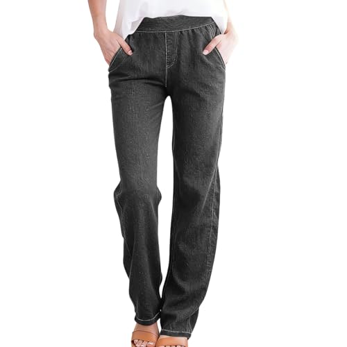 Bootcut Jeggings for Women UK Dark Gray Womens Jeans Elasticated Waist Stretch Straight Leg Denim Pants Casual Fashion Comfy Loose Fit Gym Workout Trousers with Pockets 3XL