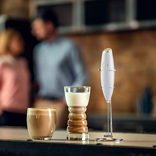 Milk Frother White - Coffee Frother Handheld with Electric Whisk - 19000 RPM - Book Recipes and Stainless Steel Stand Included - Hand Mixer Electric (White and Gold) - Image 3