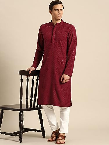 Image of Rajubhai Hargovindas Men Chikankari and Sequin Work Kurta