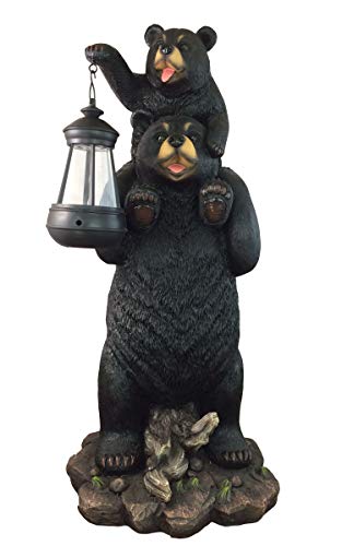 DWK "Lamp Unto My Feet" Bear and Cub Outdoor Statue and Solar Lantern | Porch Decorations for your Home | Rustic Yard Art | Outdoor Statues and Figurines - 19H"