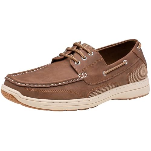 Vostey Men's Boat Shoes 3-Eye Deck Casual Loafers for Men | Comfortable Lace-Up Fit Lightweight Easy-On Design Classic Dock Shoe Boating Beach & Summer Outings 8 Bmy3005-darkbrown
