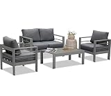 Solaste Outdoor Aluminum Furniture Set - 4 Pieces Patio Sectional Chat Sofa Conversation Set with Ta