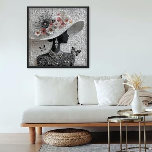 Impossible Puzzles for Adults 1000 Pieces,PICKFORU Floral Muse Puzzle Elegant Lady,Beauty Flower Woman Puzzle Black and White Pearl,Hard Challenge Jigsaw Puzzles Aesthetic - Thumbnail 3