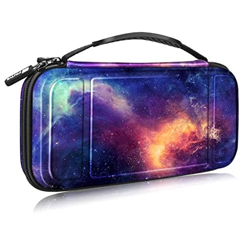 Fintie Tragetasche für Nintendo Switch/Switch OLED Modell - [Stoßfeste] Hartschalen Aufbewahrung mit 10 Spielkartenhaltern, Haltegurt für Nintendo Switch Konsole und Zubehör, Die Galaxie Cover