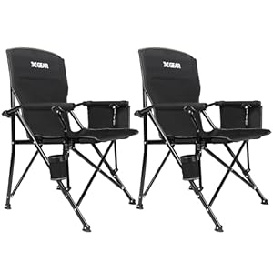 2-Pack Camping Chair with Padded Hard Armrest, Sturdy Folding Camp Chair with Cup Holder, Storage Pockets Carry Bag Included, Support to 400 lbs, Black