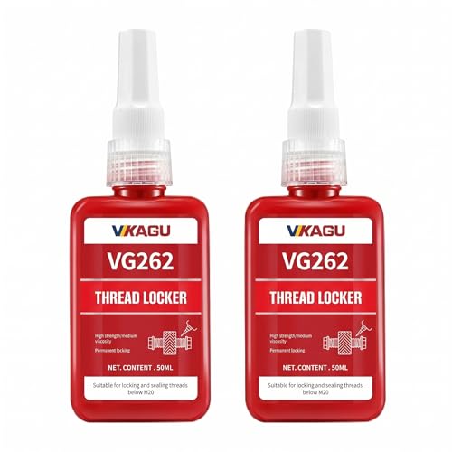 Image of VIKAGU 2 Pack 262 Red Threadlocker High Strength Permanent, Metal Fastener Adhesive for Automotive & Heavy Machinery, Oil & Chemical Resistant, 50ml /1.69oz Each (3.38oz)