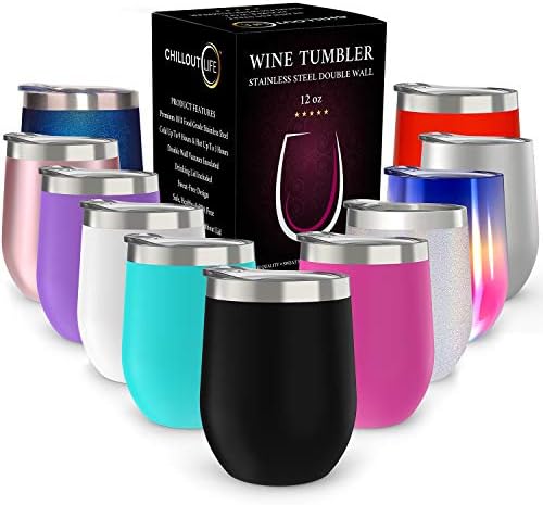 CHILLOUT LIFE Stainless Steel Tumbler 12 oz with Lid & Gift Box, Wine Tumbler Double Wall Vacuum Insulated Travel Tumbler Cup for Coffee, Wine, Cocktails, Ice Cream, Powder Coated Tumbler (1 Unit)