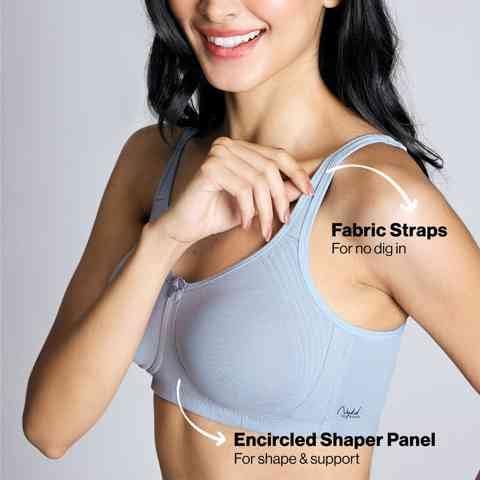 Image of Nykd (NYB169) Cotton Anti Microbial Non Padded & Non Wired Side Support Shaper Bra for Women | Full Coverage Bra with Detailed Contoured Lift & Shape with Wide Straps