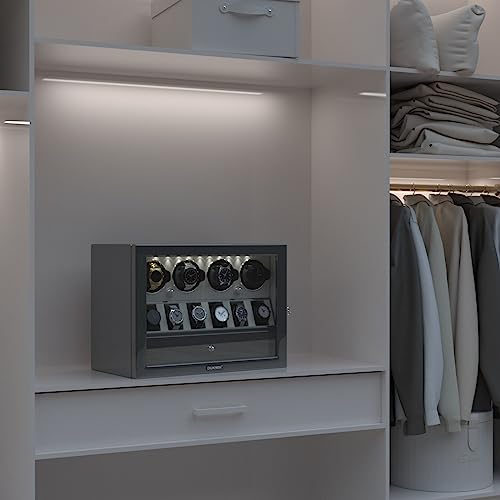 Image of DUKWIN Watch Winder for Automatic Watches, White Lockable Watch Winders with Extra Watch Storage, Jewelry Storage, 4 Rotation Modes, LED Light, Super Quiet Mabuchi Motor and Spring Watch Pillows