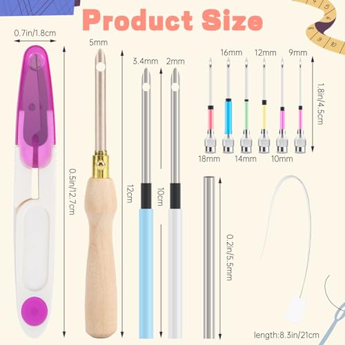 Image of AUGSUN 13Pcs Punch Needle Kit, Punch Needle Tool Adjustable Punch Needle Embroidery Kits Wooden Handle Embroidery Pen for Embroidery Floss Cross Stitching Beginner