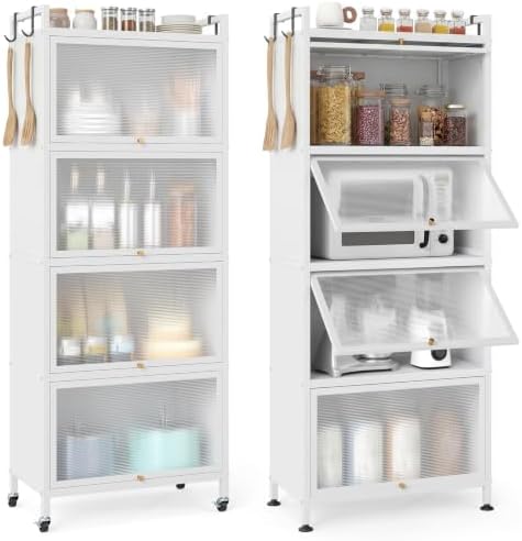 GIANTEX 5-Tier Kitchen Storage Cabinet, 4 PC Doors, Rolling Wheel...