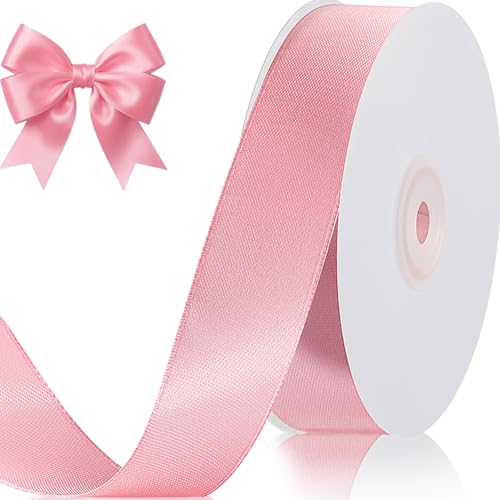 Pink Satin Ribbon 1 Inch 50 Yards Fabric Ribbons for Crafts Flower Bouquet Sash Mothers Day Gift Wrapping Pink Bows DIY Garden Wedding Invitations Decor
