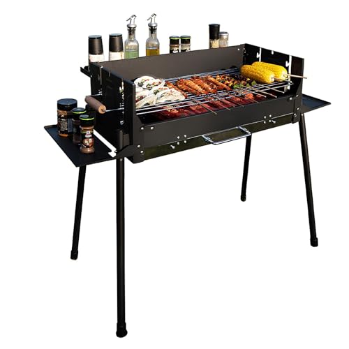 PQPQLI Barbacoa De Carbón Vegetal con Estantes Laterales Plegables, Barbacoa Portatil Carbon para Uso En Exteriores, Amplia Zona De Barbacoa, con Bolsa De Almacenamiento