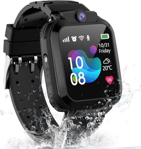 Smartwatch Kinder GPS, Kinder Smartwatch mit GPS und Telefon, IP68 Wasserdichte Kinderuhr mit Anruffunktion SOS, Voice Chat Schulmodus Spiel Wecker, IP68 gps uhr kinder Geschenk für Mädchen und Jungen