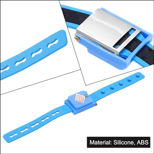 Image of MECCANIXITY Anti Static Wrist Strap, ESD Silicone Adjustable Antistatic Bracelet Cordless for Computer Electronics Repair Blue