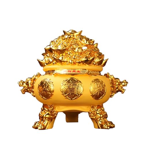 Tirelire cornucopie Feng Shui en résine sculptée aux détails dore pour attirer la fortune