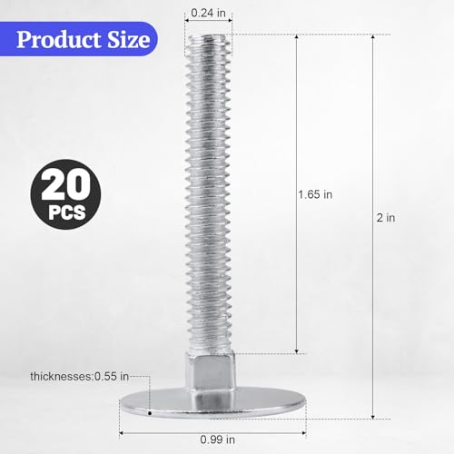 Image of 1 /4-20 x 2 Elevator Bolts, Zinc Plated Flat Head - 20 Pack | Garage & Roll-Up Door Hardware Fasteners, Part Number 01497323964