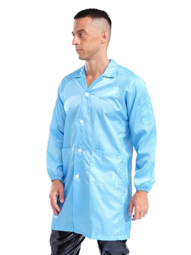 Image of YiZYiF Men Professional Lab Coat Long Sleeve Resistant Mechanical Dustproof Work Coat Overall Uniform