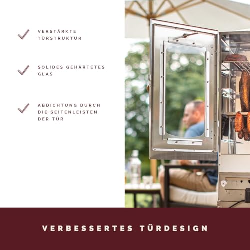 Foto von KAISER COMPANY '50' Hochwertiger Räucherofen/Räucherschrank aus Edelstahl - Holzbefeuerung I Tragbarer Smoker 80 cm I Perfekt zum Räuchern I Passen bis zu 10kg Fleisch I mit Zubehör I NICHTROSTEND