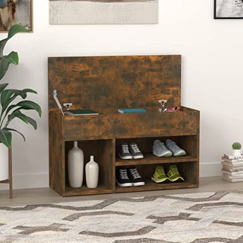 RAUGAJ Banco zapatero de roble ahumado de 80 x 30 x 45 cm, madera de ingeniería, color roble ahumado
