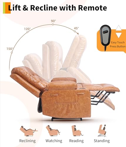 Image of Garvee Power Lift Recliner Chair - Heat and Massage, PU Leather Electric Lift Recliner for Elderly & Mobility Impaired, Adjustable Back and Legs, Heavy Duty Lift Chair for Seniors