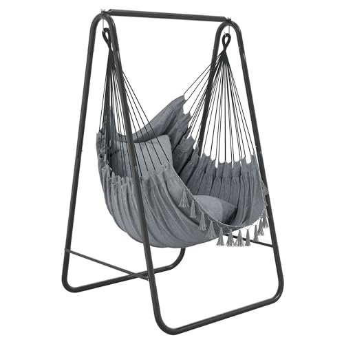 YITAHOME Hamaca con Soporte, Carga máxima de 150 kg, Estructura de Acero Resistente, Soporte de Hamaca con Columpio Colgante, 85 x 92 x 153 cm, Silla Columpio con 2 Ganchos y 1 Bolsillo Lateral para