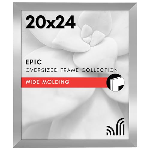 Americanflat 20x24 Picture Frame with Polished Plexiglass - Silver Picture Frame - Wide Photo Frames Made of Engineered Wood for Vertical or Horizontal Wall Display - Epic Collection - Silver
