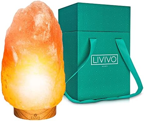LIVIVO Deluxe Himalayan Salt Lamp - Premium Crystal Hand Crafted Pink Rock Wood Base With Flame Effect LED - 5-6 Kg