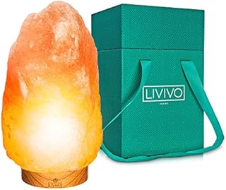 LIVIVO Deluxe Himalayan Salt Lamp - Premium Crystal Hand Crafted Pink Rock Wood Base With Flame Effect LED - 5-6 Kg