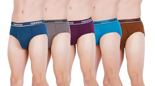 Image of Nestos Men's Cotton Solid Outer Elastic Brief Pack of 5 (Multicolor)