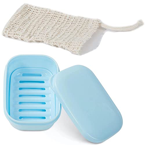 Quatish 1 Pack Soap Holder With Soap Saver Bag, Travel Soap Container With Lid, Portable Bar Soap Holder, Leakproof Soap Box With Perforations, Soap Dishes For Traveling, Camping, Gym (Blue) #TOP15