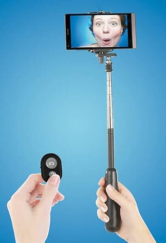 PEARL Zubeh&ouml;r zu Fernausl&ouml;ser Handy: 2er-Set Kabellose Fernausl&ouml;ser mit Bluetooth f&uuml;r Smartphone-Kameras (Selfie Ausl&ouml;ser, Fernbedienungen, Stativ)