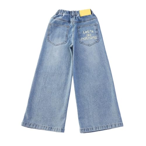 Jeans fille large imprimé lettres jaune coupe droite décontractée