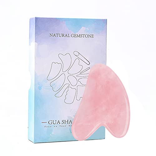 Bounabay® Rosenquarz Gua Sha Massagewerkzeug, 100% Natürliches Jadestein Gesichtspflegewerkzeug, Gesichts Gua Sha zum Abnehmen und Straffen Rosa Kristallherzform, GRATIS Samtbeutel Cover