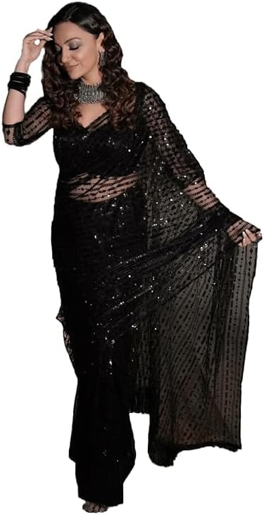 Women's Printed Pure Georgette Saree With Unstitched Blouse Piece (Rocky Aur Rani Ki Prem Kahani Saree)