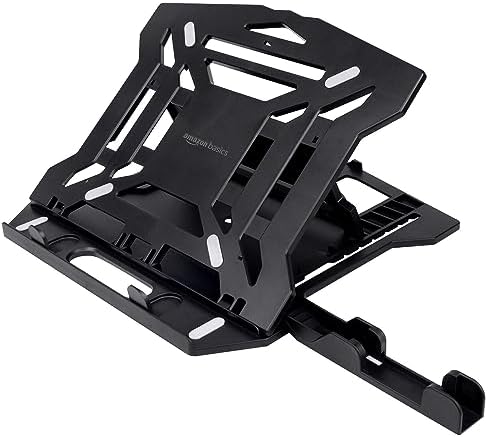 Amazon Basics ABS 2-in-1 Laptop and Mobile Stand, Ergonomic, Adjustable Height, Anti-Slip Base, Heat Dissipation, Portable, Lightweight, Compatible with All Laptops Up to 15.6" (Black)