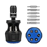 MAXTECH Stubby Screwdriver, Quick-load Mechanism, 12-in-1 Interchangeable Multi-Bit Set Including Phillips, Square, Slotted and Torx Tips, Non-slip Cushion-Grip Handle