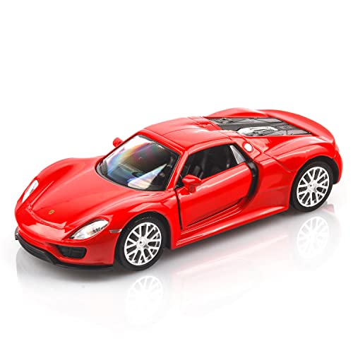 TOKAXI 1/36 Scale Porsche 918 Spyder Diecast Model Cars, Pull-Back Vehicles Porsche Toy Cars, Cars Gifts for Boys Girls (Red)