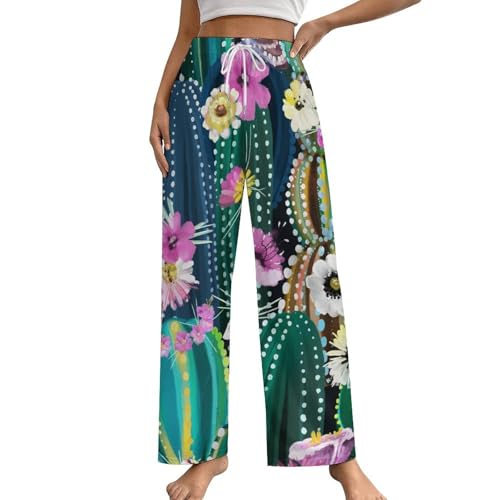 Vêtement pantalon de nuit femme motif cactus bas de pyjama confortable taille S