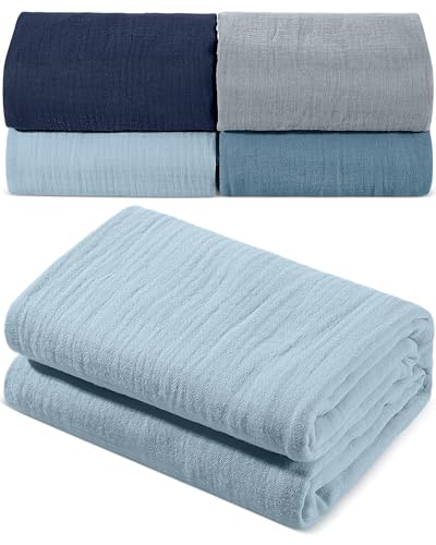 Image of SmoothNovelty 4 Pack Muslin Swaddle Blankets Soft Receiving Unisex Baby Blanket Cotton Nursery Swaddling Wrap for Newborns Toddlers(40 x 40 in,Charming Color)