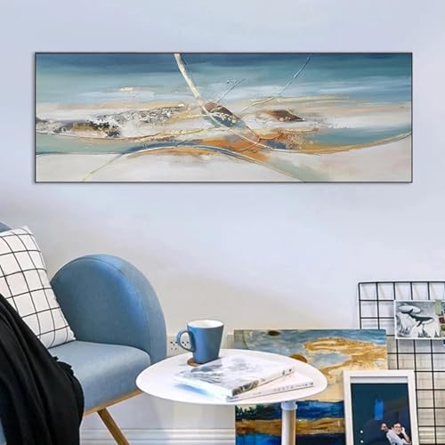 Peinture sur toile moderne abstraite paysage doré 70x210 cm pour salon