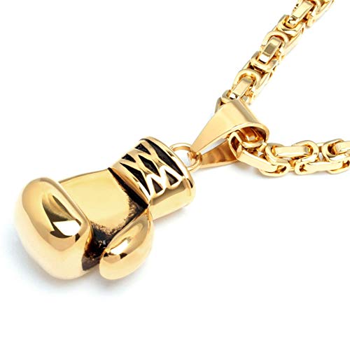 Schmuck-Checker XL Massiver Edelstahl Anhänger Boxhandschuh Kampfsport Gold Silber schwarz schwer groß mit Königskette Halskette Bikerschmuck Männerschmuck Geschenk (Gold) Cover