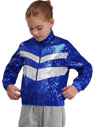 TiaoBug Kids Girls Sequin Long Sleeve Zip Up Bomber Jacket Coat Disco Party Tops Hip Hop Jazz Modern Dance Outwear2
