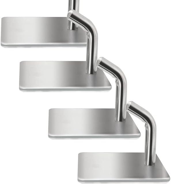 GUJANE 4 Pack Self Adhesive Hooks, Stick on Hooks Holder for Kitchen Bathrooms, Stainless Steel Sticky Wall Hooks, Waterproof and Rustproof(Square)