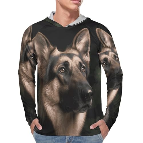 Men's Sun Shirts UPF 50+ Rash Guard Long Sleeve Sun Protection Hoodie German Shepherd Lightweight Shirt S White4