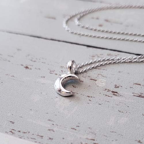 Sterling Silver Tiny Moon Charm Necklace, 18" - Image 3
