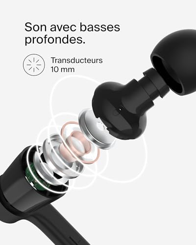 Belkin Écouteurs filaires SoundForm avec connecteur USB-C (écouteurs Intra-Auriculaires avec Micro, pour iPhone 16/15, iPad Mini, Galaxy 24, Android, etc., avec connecteur USB-C, Noir)